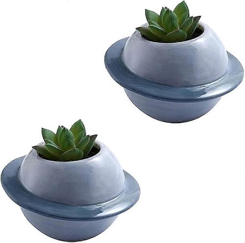 Pots De Fleurs Céramique Succulentes - Lot 2 - Mini Planète - Bleu