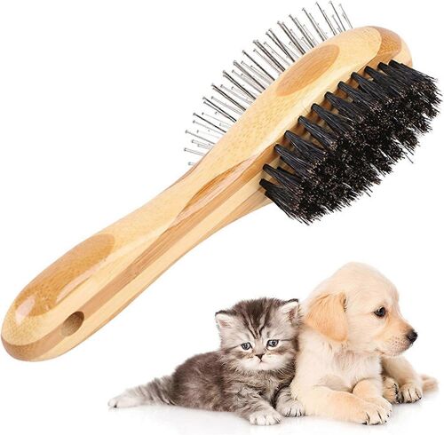 Brosse Toilettage Chien Chat - Poils Sanglier Naturel - Double Face - Massage