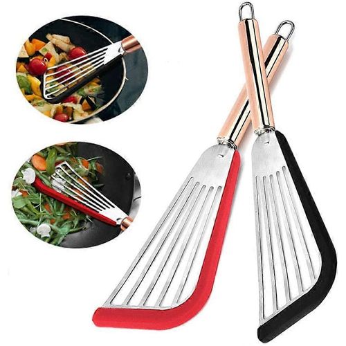 Spatules Acier Inoxydable Lot De 2 - Antiadhésif Résistant Chaleur - Bord Silicone Souple - Manche Doré
