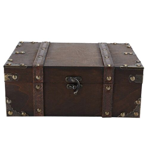 Coffre Rangement Bois Vintage - Serrure Bijoux Trésor - Décoration 6282-2302