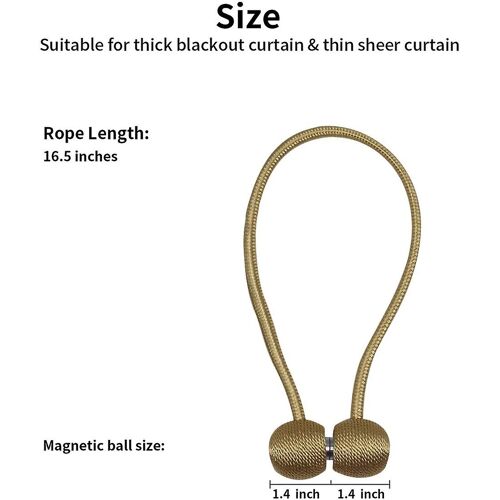 Lot de 6 Embrasses Magnétiques pour Rideaux - sans Outils - Décoration Salon ou Bureau - Doré
