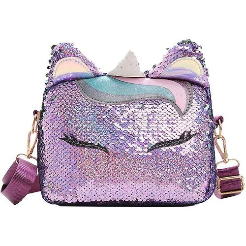 Sac bandoulière licorne paillettes - Mini sac à main rabat - Violet femmes et filles