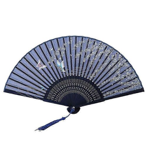 Éventail pliable style japonais - Motif papillons fait main - Décoration vintage noir