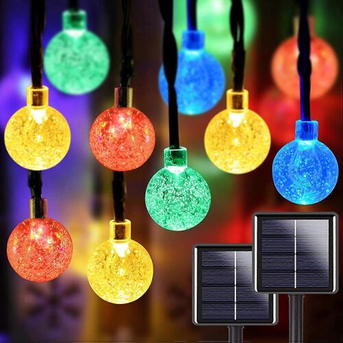 Guirlandes Solaires Extérieur 100 Led - 9.7m Globe Cristal Étanche - Lot 2 Pièces