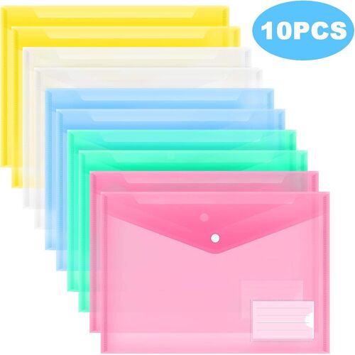 Lot De 10 Pochettes En Plastique Transparent - Format A4 - Avec Étiquette - Pour Archives