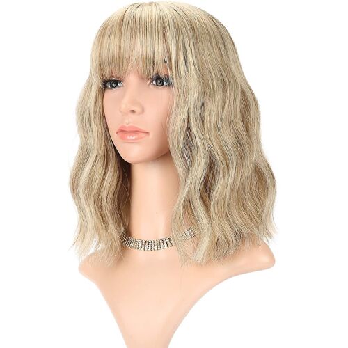 Perruque Blonde Ondulée Courte - Coupe Au Carré Épaules - Pour Femme - Style 2025 