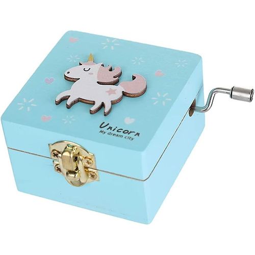 Boîte à musique licorne bois - Manivelle classique - Jouet créatif pour enfants