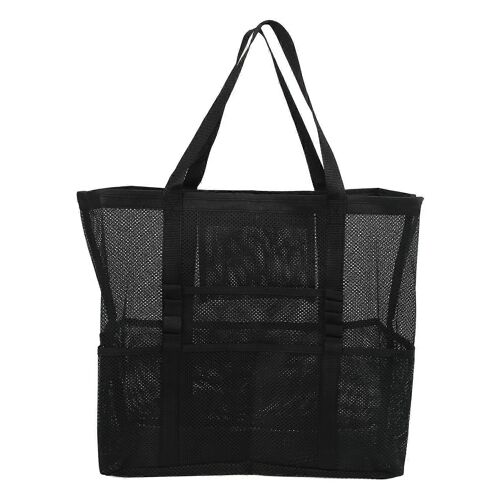 Sac de Plage Grande Capacité - Séchage Rapide, Souple, Pliable - Multi-Poches - Noir - Bandoulière en Maille - pour Piscine, Voyage
