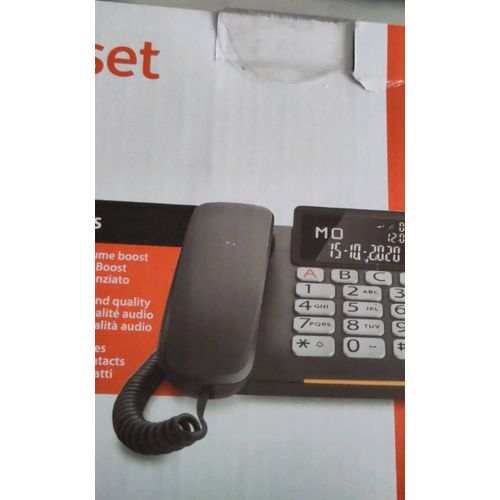Boîte et mode d'emploi pour téléphone sans fil Gigaset DL780 Plus en danois français italien néerlandais anglais espagnol polonais tchèque mode audio boost excellente qualité audio jusqu'à 99 contacts