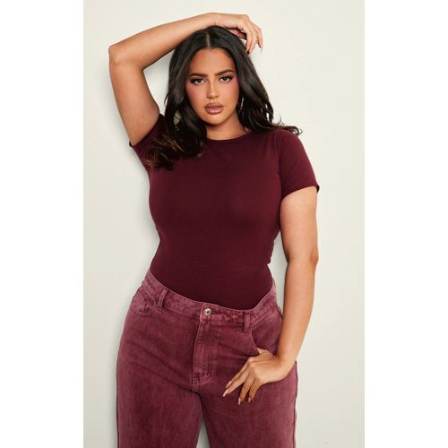 Femme Plus Body Ajusté En Coton Deluxe Bordeaux À Manches Courtes | Taille 48