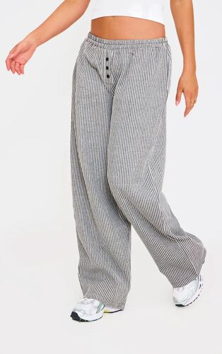 Femme Pantalon Droit Tissée Doux Noir À Taille Boxer Et Rayures | Taille 32