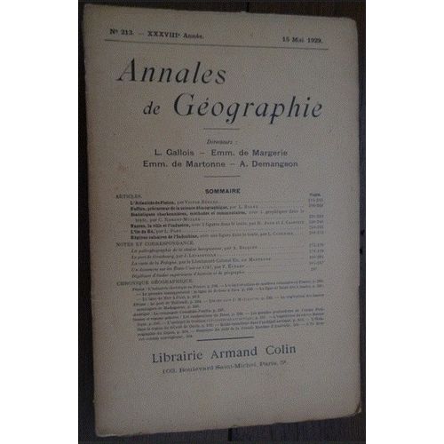 Annales De Geographie N°213, 15 Mai 1929