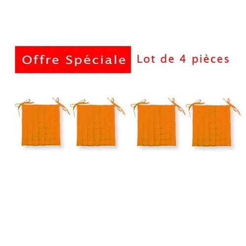 Galette De Chaise Futon - Orange - Lot De 4 - 40x40 Cm - 100% Coton - Intérieur