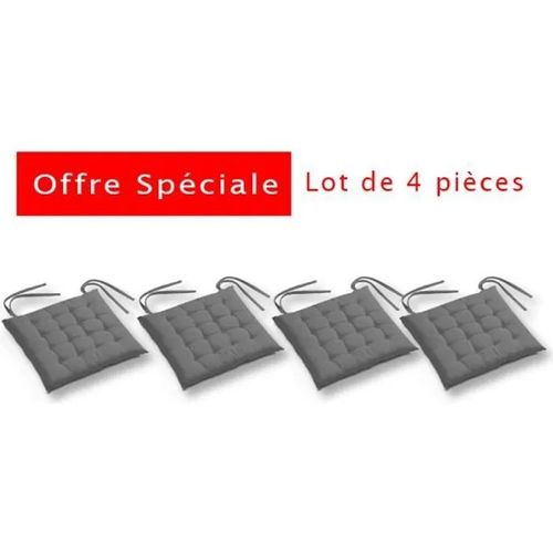Galette De Chaise - Futon - Gris - Lot De 4 - 40x40 Cm - 100% Coton - Intérieur