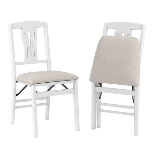 COSTWAY Lot de 2 Chaises Pliantes de Salle à Manger Rembourrées en Bois de Caoutchouc sans Montage 53 x 43 x 88 cm Blanc