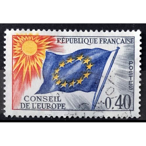 Conseil Europe Drapeau 0,40 Gris, Bleu, Jaune Et Rouge (Très Joli Service N° 31) Obl - France Année 1963 - Brn83 - N22030