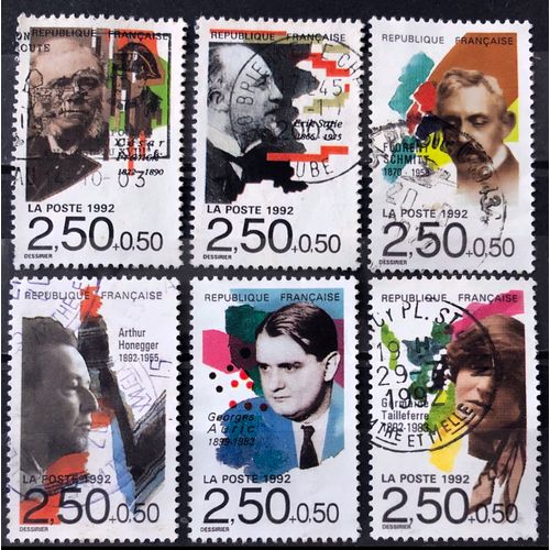 Série Musiciens Célèbres 1992 - N° 2747 2748 2749 2750 2751 2752 Obl - France Année 1992 - Brn83 - N33895