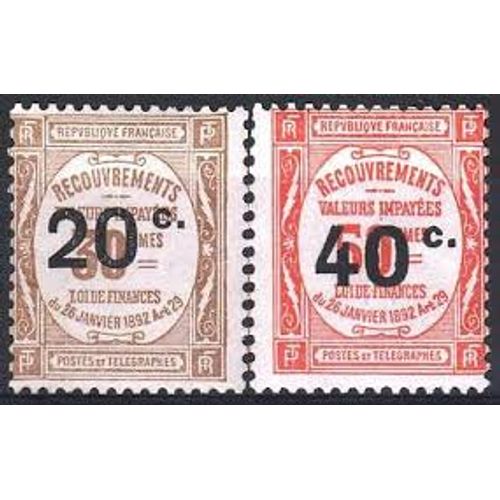 Recouvrements Timbres Surchargés La Paire Timbre Taxe 49 Et 50 Yvert Et Tellier Oblitérés Cachets Ronds