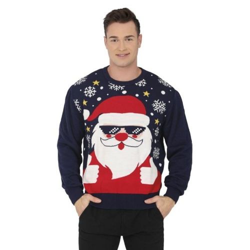 Pull Moche Noël Santa Fun Polyester Bleu Homme