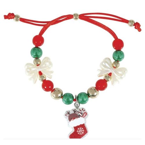 Bracelet Fantaisie Perles Chaussettes Noël Rouge