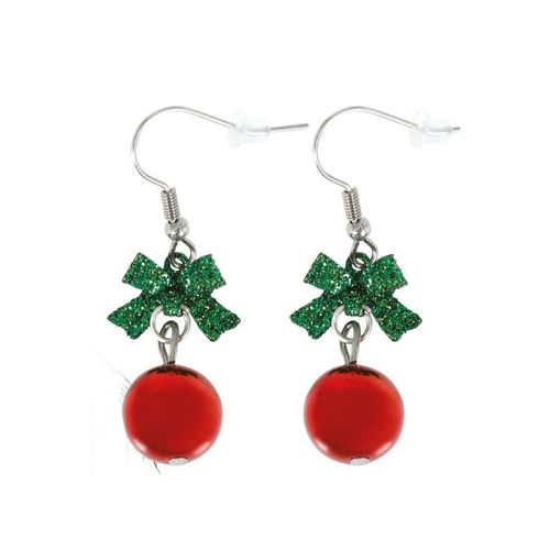 Boucles Oreilles Pendentif Boule Noël Rouge