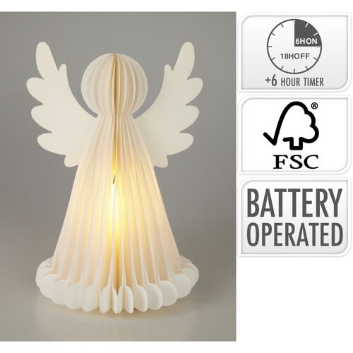 ANGE PAPIER NID D'ABEILLE LED CHAUD 6H 28CM BLANC