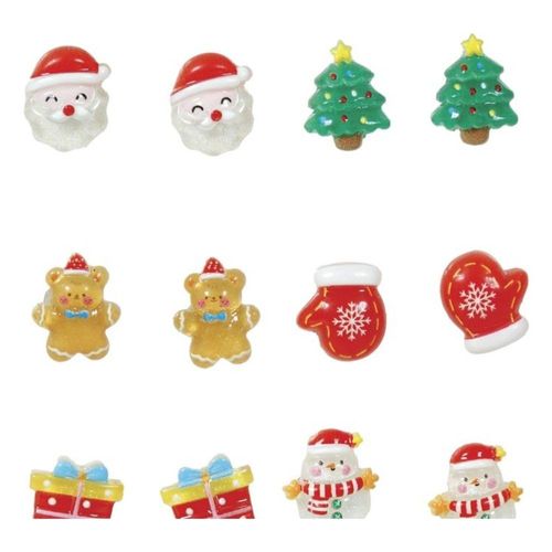 6 Boucles Oreilles Pvc Motif Fantaisie Noël