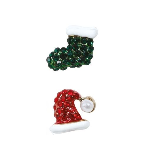 Boucles Oreilles Métal Bonnet Botte Noël Strass