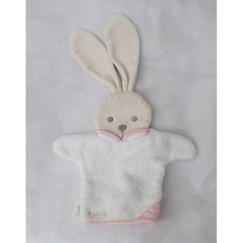 Doudou Plat Gant Blanc et Rose Marionnette Lapin Kaloo