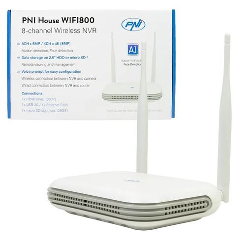 Enregistreur vidéo réseau (NVR) sans fil PNI House WIFI800 : 8 canaux 5MP ou 4 canaux 4K 8MP avec invite vocale