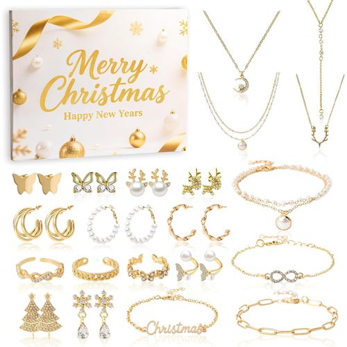 Calendrier Avent Bijoux Femme 24 Jours Cadeau Noel Bracelet Collier Bague Boucles D Oreille