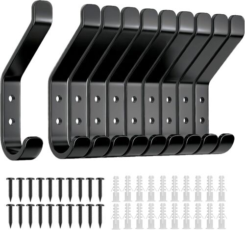 KALANKA-Lot de 10 patères à visser pour panneaux acoustiques, pour chambre, salon, salle de bain, patères murales pour penderie, vestes, chapeaux, métal, noir, 10 cm