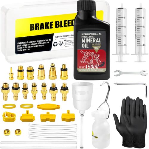 Mevronisshop-Kit Purge Freins Pour Shimano, Magura, Tektro À Disque Hydrauliques Pour Vélos, Kit Purge Frein Vtt Avec Adaptateurs En Laiton Et 150ml De Liquide De Frein