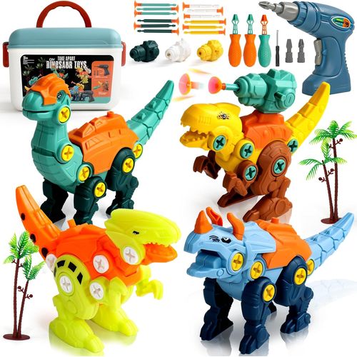 Jouet Dinosaure Enfants, Kit Construction Demontage avec Perceuse Electrique et Boite Stockage, Cadeau Pretend Garcon Fille 3 4 5 6 Ans