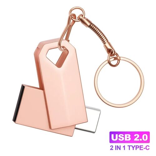 Nouveau TYPE-C clé USB en métal 64GB porte-clés gratuit clé USB 32GB FAT32 clé mémoire 16GB 8GB 4G double USB C clé USB ¿¿¿byr 32GB Rose Gold