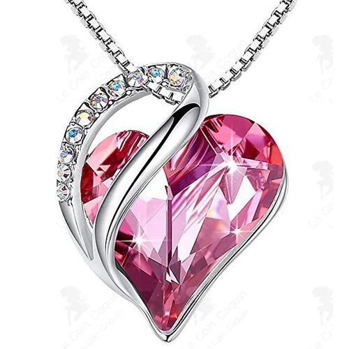 Td® Cristal Sautoir Collier Infinity Pendentif Femme Forme De Coeur Argent Bijoux Accessoire Beauté Strass Plaque D'argent Rouge
