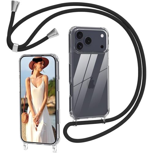 KALANKA-Coque pour iPhone 17 Pro Max avec Cordon, Transparente Anti-Jaunissement Coque Antichoc Housse Collier Réglable Téléphone Étui Portable Lanyard Case Protection Complète Cover