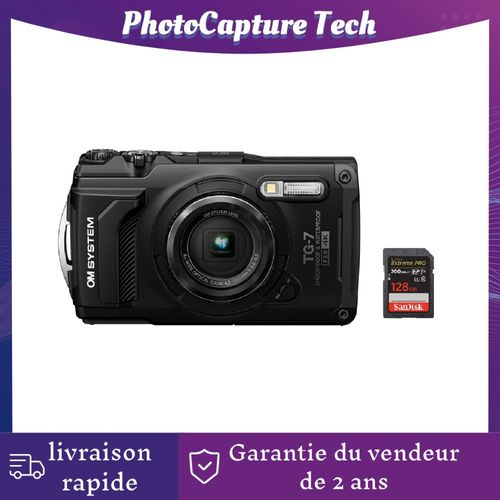 Olympus OM System Tough TG-7 compact 12 mpix noir + SanDisk Extreme PRO UHS-I de 128Go