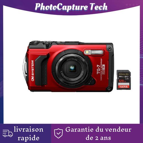 Olympus OM System Tough TG-7 compact 12 mpix rouge + SanDisk Extreme PRO UHS-I 128 Go