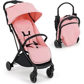Poussette Compacte Bébé Costway-Pliant Par Gravité À Une Main-Dossier Incliné-Auvent Repose-Pieds Réglables-0-36 Mois-15kg- Rose