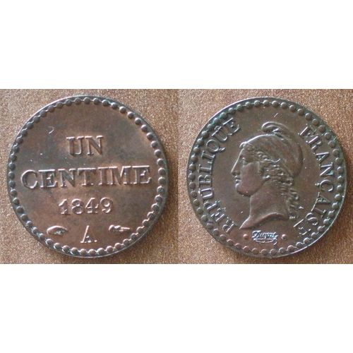 France 1 Centime 1849 Atelier A Paris Piece Dupre Republique Centime De Francs Cent