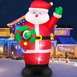 Pere Noel Gonflable De 2,4 M Pour Extérieur, Père Noël Gonflable Avec Guirlande & Lumières Led Intégrées, Decoration Noel Exterieur Gonflable Pour Jardin, Pelouse, Fête De Vacances[Z120]