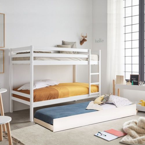 Lit superposé + lit tiroir bois blanc 90x190/90x190cm