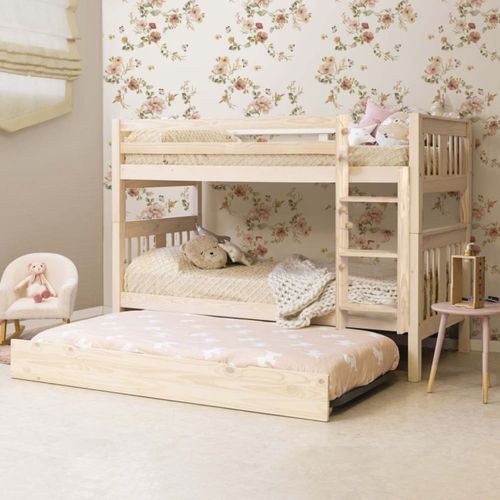 Lit superposé + lit tiroir bois blanc lavé 90x190cm