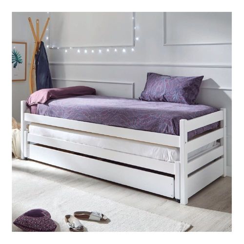 Lit gigogne triple en bois blanc 90x200 cm