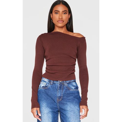 Femme Top Asymétrique En Maille Tricot Fine Chocolat | Taille Medium