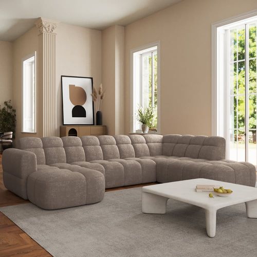 Canapé panoramique 6 places en tissu taupe