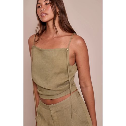 Femme Top Texturé Vert Sauge À Bretelles Drapées | Taille 34