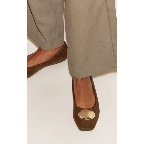 Ballerines En Suédine Chocolat Empiècement En Métal Doré