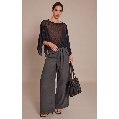 Femme Pantalon De Tailleur Large Tissé Brossé Gris Anthracite À Plissures | Taille 38